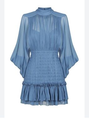 Shona Joy Dusty Blue Pleated Noemi Mini Dress